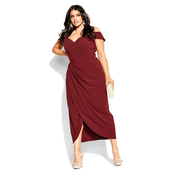 City Chic Dresses & Skirts - City Chic Off-Shoulder Maxi Dress in Wine